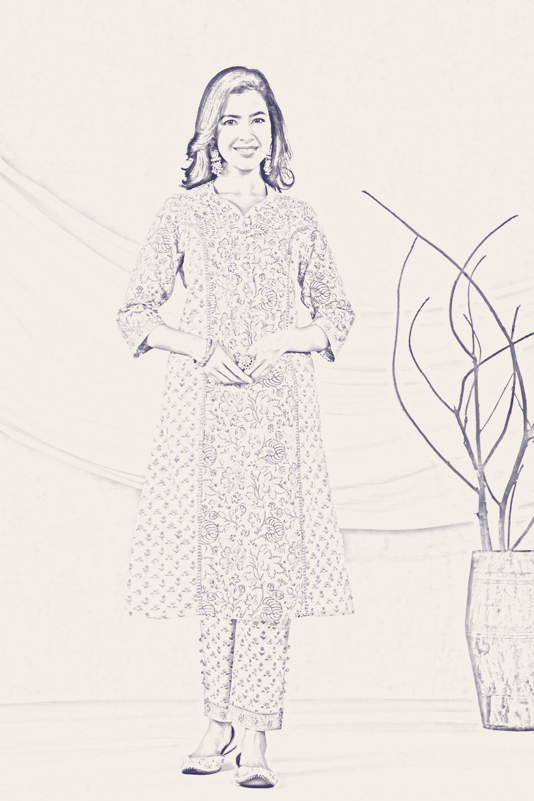 Pencil sketch of a kurta set design